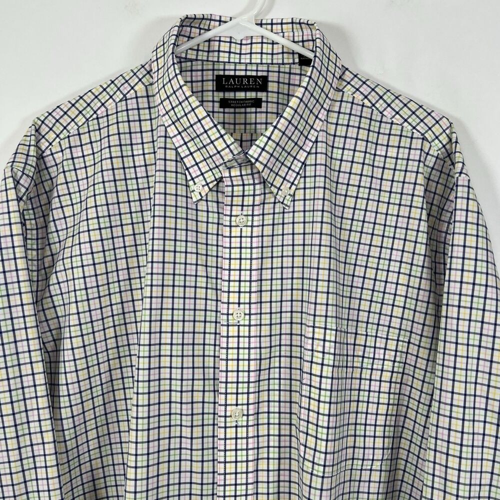 Lauren Ralph Lauren Stretch Fabric Dress Shirt Men 18.5 34/35 XXL Colorful Plaid